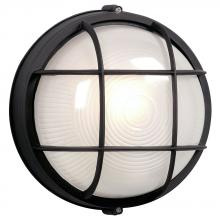  305011BK 142EB - Outdoor Cast Aluminum Marine Light with Guard - in Black finish with Frosted Glass (Wall or Ceiling